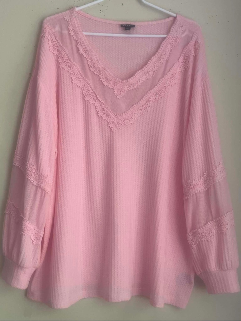 torrid Light Pink Lace-Trim Thermal V-Neck Top